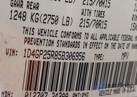 2005 Dodge Caravan Se из США, поврежденный, VIN 1D4GP25R85B306956